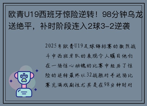欧青U19西班牙惊险逆转！98分钟乌龙送绝平，补时阶段连入2球3-2逆袭