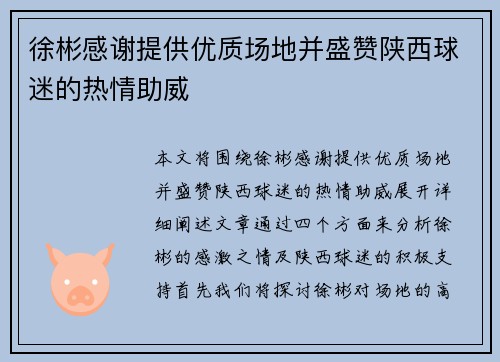徐彬感谢提供优质场地并盛赞陕西球迷的热情助威